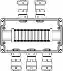 Ex клеммная коробка из алюминия: 1Ex e IIC Т5 Gb / Ex tb IIIB T95°C DbIP66: Клеммы 2,5 кв.мм -25 шт.: А,С:ввод D8-13мм под небронированныйкабель в металлорукаве Dt 20мм. Ni - 5 шт.