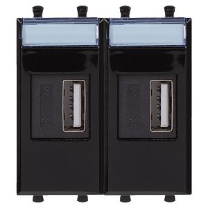 USB зарядное устройство модульное, "Avanti", "Черный квадрат", 2 модуля