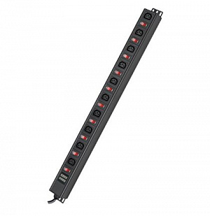 Блок распределения питания ДКС (PDU) вертикальный 0U 10A с индикацией и защитой, Вых:10 х С13, Вх:С14 х 2м