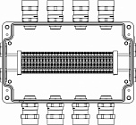 Ex клеммная коробка из алюминия: 1Ex e IIC Т5 Gb / Ex tb IIIB T95°C DbIP66 :Клеммы 4 кв.мм - 30 шт.: А,С: ввод D5,5-13мм под небронированныйкабель Ni -8 шт.:В, D: заглушка М20x1,5 Ni -4 шт.