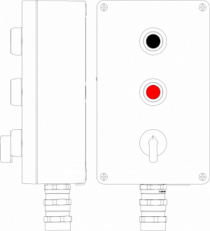 Ex пост управления из алюминия: 1Ex d e IIC Т4 Gb X / Ex tb IIIB T130°C Db X IP66: Кнопка черная, 2NO -1 шт: Кнопка красная,2NC -1шт: Переключатель КВ I-0-II,2NO -1 шт.: B: ввод d10,5-18мм D15-24мм под бронированный кабель Ni -1 шт.