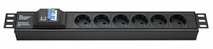 Блок распределения питания ДКС (PDU) 19" горизонтальный 1U 16A с автоматом 2P, Вых:6 х Schuko, Вх:Schuko х 2м