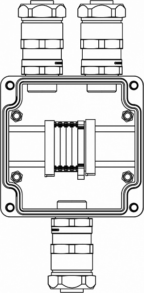 Ex клеммная коробка из алюминия: 1Ex e IIC Т5 Gb / Ex tb IIIB T95°C DbIP66: Клеммы 4 кв.мм -5 шт.: А, С: ввод D10,5-18мм под небронированныйкабель в металлорукаве Dt 20мм. Ni - 3 шт.