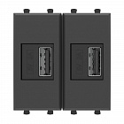 USB зарядное устройство модульное, "Avanti", "Черный матовый", 2 модуля