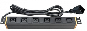 Блок распределения питания ДКС (PDU) 19" горизонтальный 1U 16A, Вых:6 х C19, Вх:C20 х 2м
