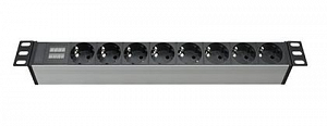 Блок распределения питания ДКС (PDU) 19" горизонтальный 1U 16A с индикацией, Вых:8 х Schuko, Вх:Schuko х 2м