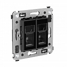 Компьютерная розетка RJ-45 в стену, кат.6А двойная, "Avanti", "Черный квадрат"