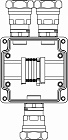 Ex клеммная коробка из алюминия: 1Ex e IIC Т5 Gb / Ex tb IIIB T95°C DbIP66:Клеммы 4 кв.мм - 5 шт.: А, С:ввод D10,5-18мм под небронированныйкабель в металлорукаве Dt 26мм. Ni -3 шт.