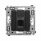 USB 3.0 розетка одинарная в стену, тип А-А, "Avanti", "Черный матовый"